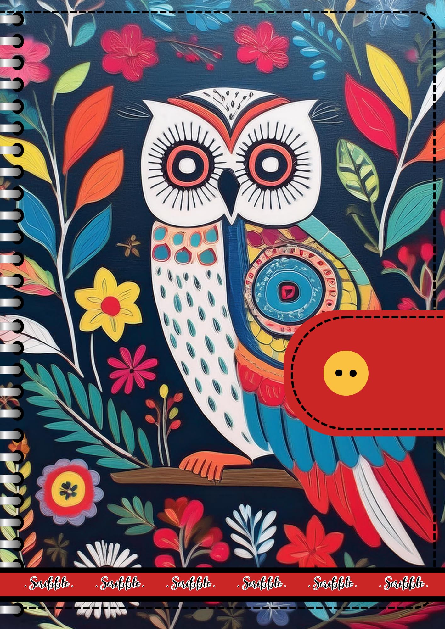 Handcrafted Print Spiral Bound Cartridge Paper Doodle Diary Gift Sketch Book drawing book Doodle Diaries Journal, Hard Cover Red owl