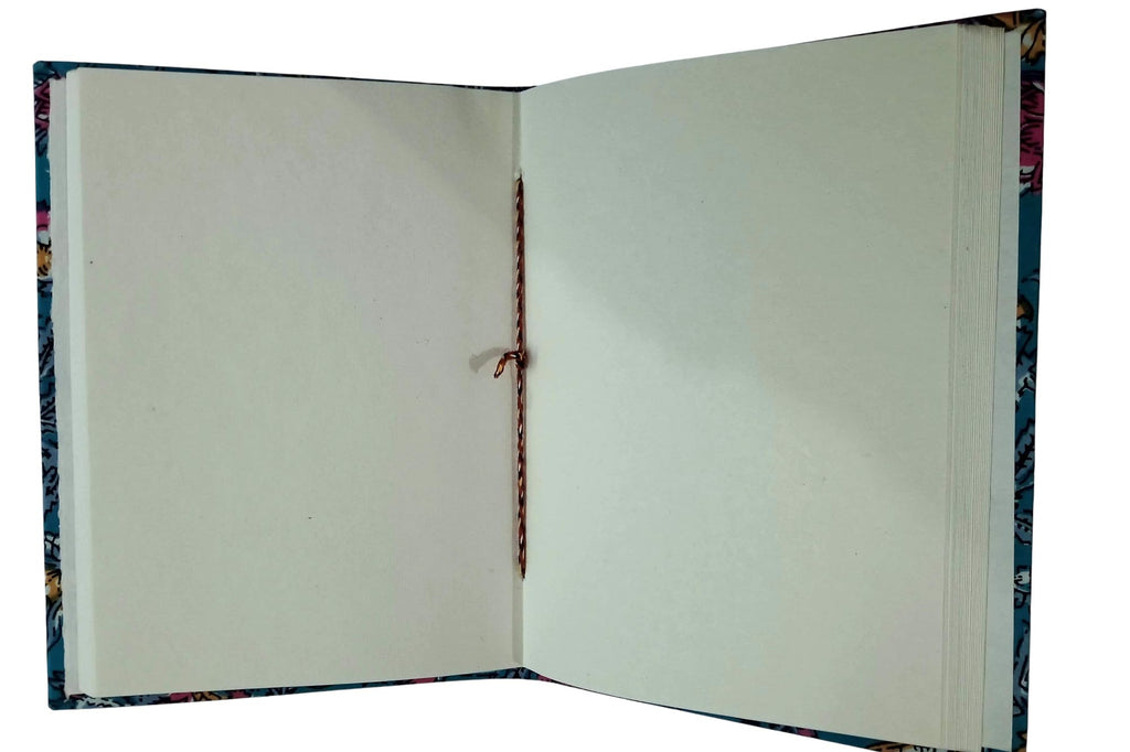 Floral Blue Handmade Fabric Hardcover Diary Notebook A5 | 200 Unruled Thick Pages | Handcrafted Sketchbook Journal with Thread Closure | Portable Travel Diary Gift for Writing, Drawing, Artists, Students