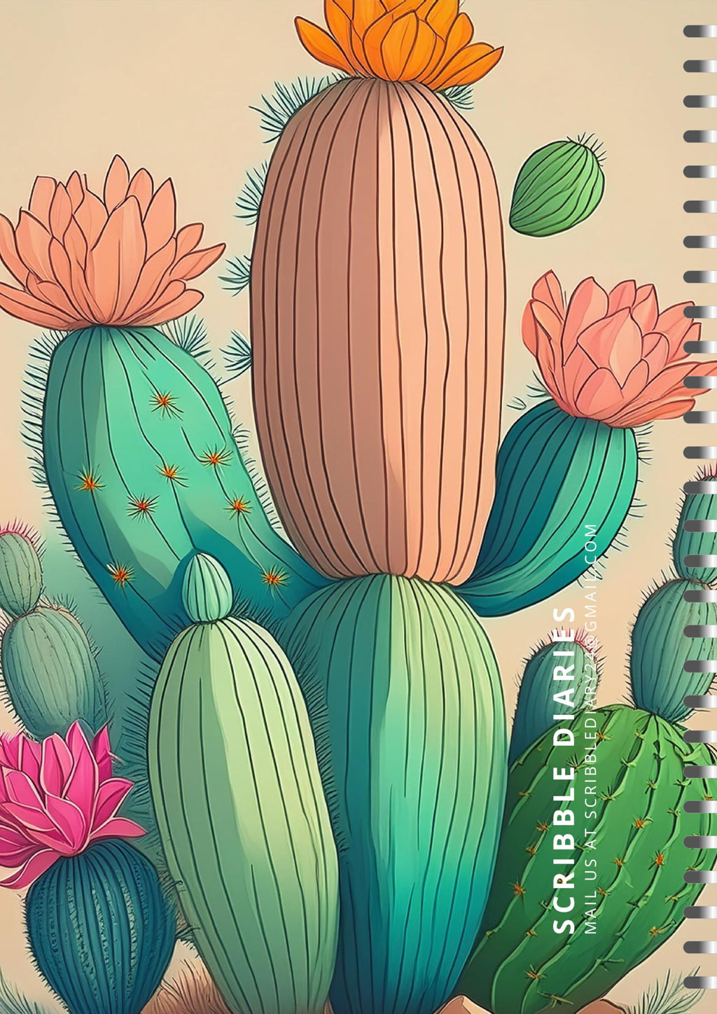 Handcrafted Cactus Spiral Bound Cartridge Paper Doodle Diary Gift Sketch Book Doodle Diaries Journal, 21cm x 15cm, 60 Pages, 155gsm, Hard Cover