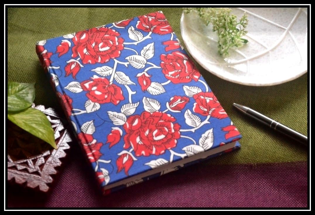 Handmade rose Block-printed Fabric Cover Doodle Diary Journal, 8 x 6 inches, 200 Pages Notebook, 130 GSM, Water-Resistant, Stain-Resistant Hard-Bound