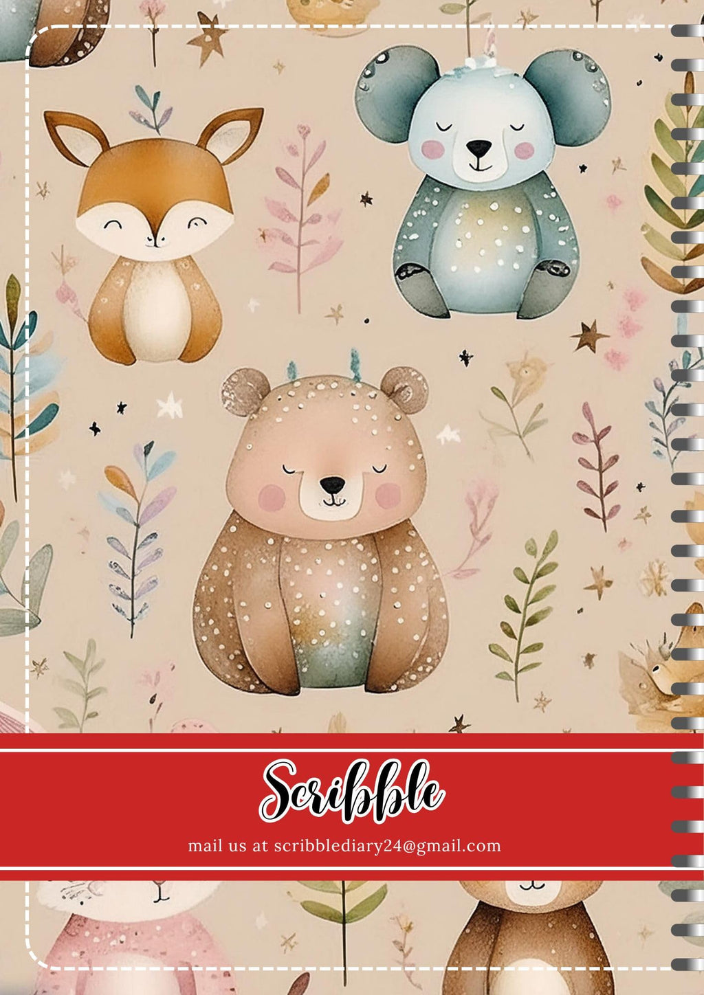 Handcrafted teddy bear Spiral Bound Cartridge Paper Doodle Diary Gift Sketch Book Doodle Diaries Journal, 21cm x 15cm, 60 Pages, 155gsm, Hard Cover