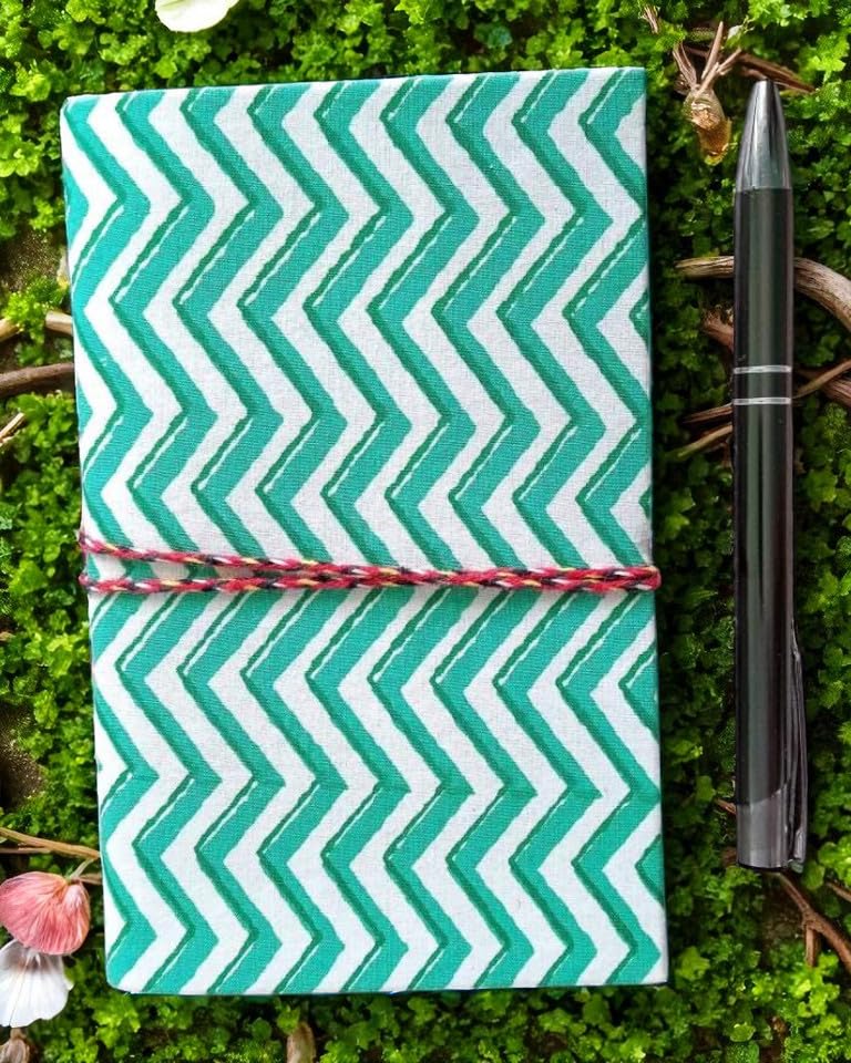 Two Zig Zag Handmade Fabric Hardcover Diary A6 – 200 Pages, Thread Closure Sketchbook