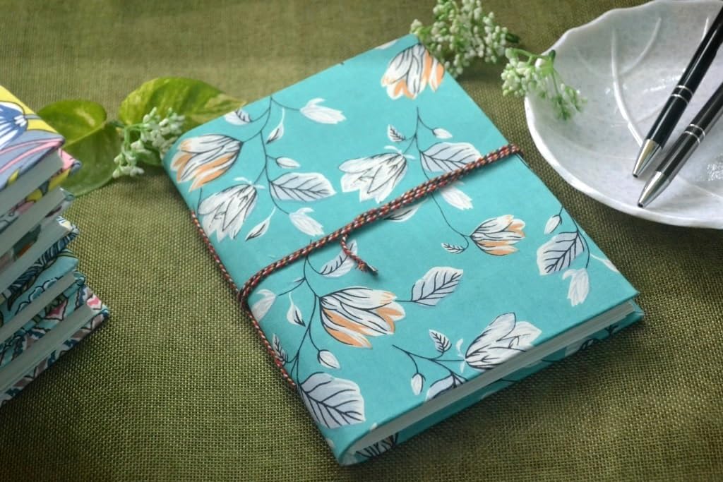 cyan Doodle Diary Notebook Fabric Stitched Gift sketchbook journal A5 Diaries Unruled Thick 200 Pages Handcrafted