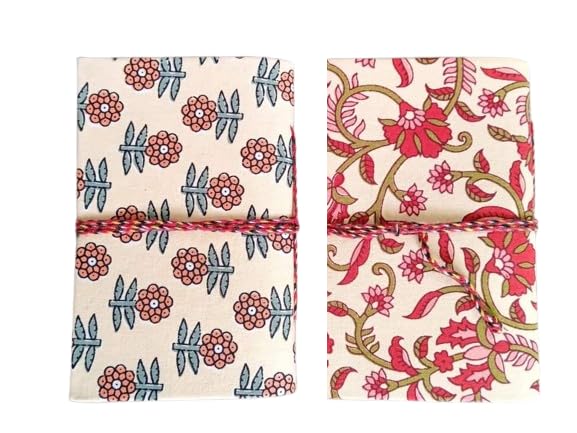 Two Multicolor Floral Handmade Fabric Hardcover Diary A6 – 200 Pages, Thread Closure Sketchbook