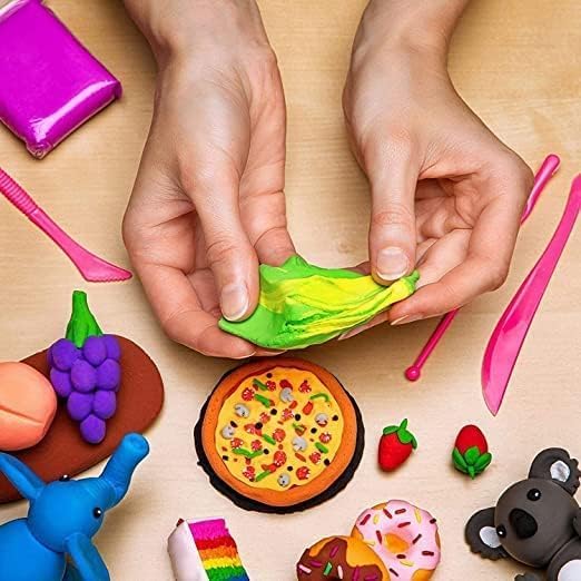 Sand Clay Set for Kids – 12 Neon Colors Non-Sticky Air Dry Clay with 3 Carving Tools, Soft & Lightweight Modeling Clay for Arts and Crafts
