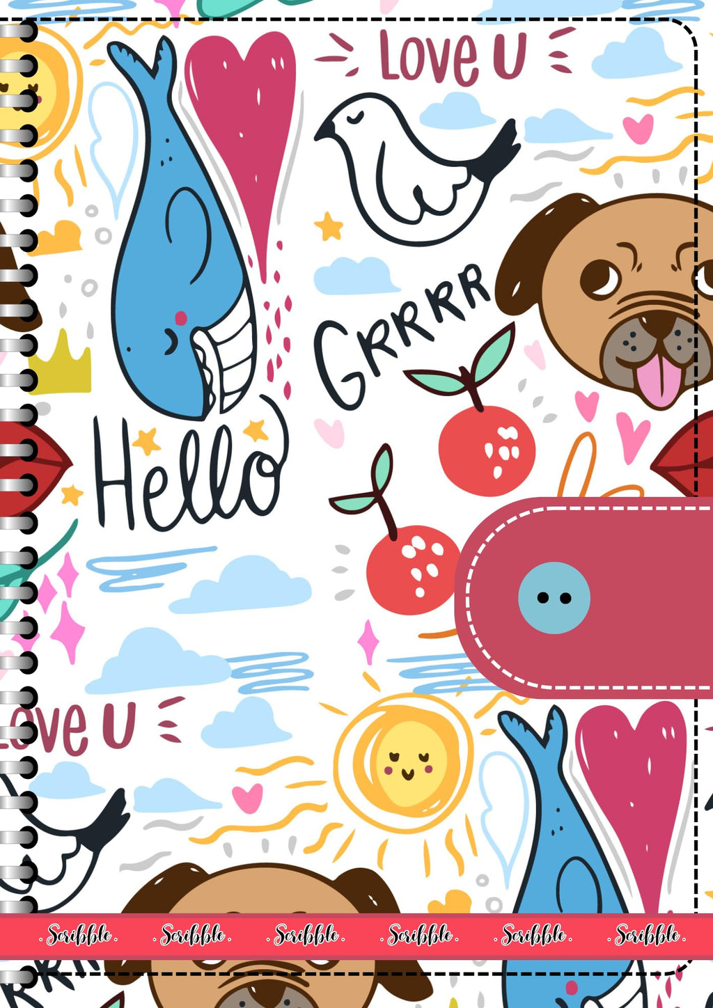 Handcrafted Cartoon Spiral Bound Doodle Diary Journal Gift Sketch Book Diaries, 21cm x 15cm A5, 60 Pages, 155gsm, Hard Cover Dog Print, Thick Cartridge Paper