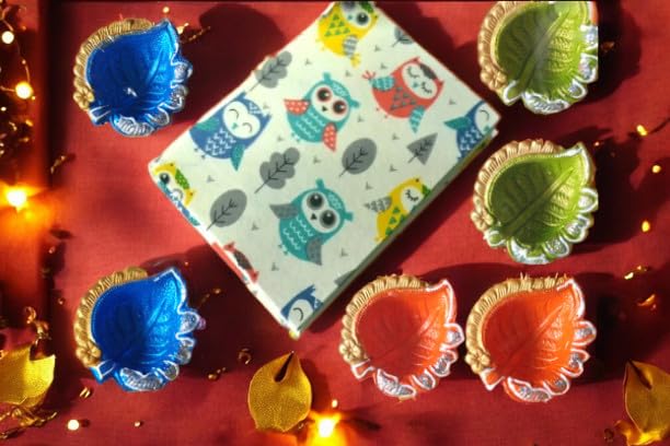 Festive Gift Set: A5 Handmade Diary with Designer Fabric Cover & 6-Piece Handcrafted Diya Set – Perfect for Diwali, Celebrations & Home Décor