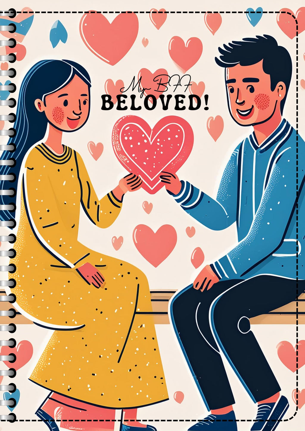 Valentine Day Wiro Bound Cartridge Paper Doodle Diary Journal Gift for girlfriend Sketch Book Diaries, 21cm x 15cm, 60 Pages, 155gsm, Hard Cover Handcrafted love illustration