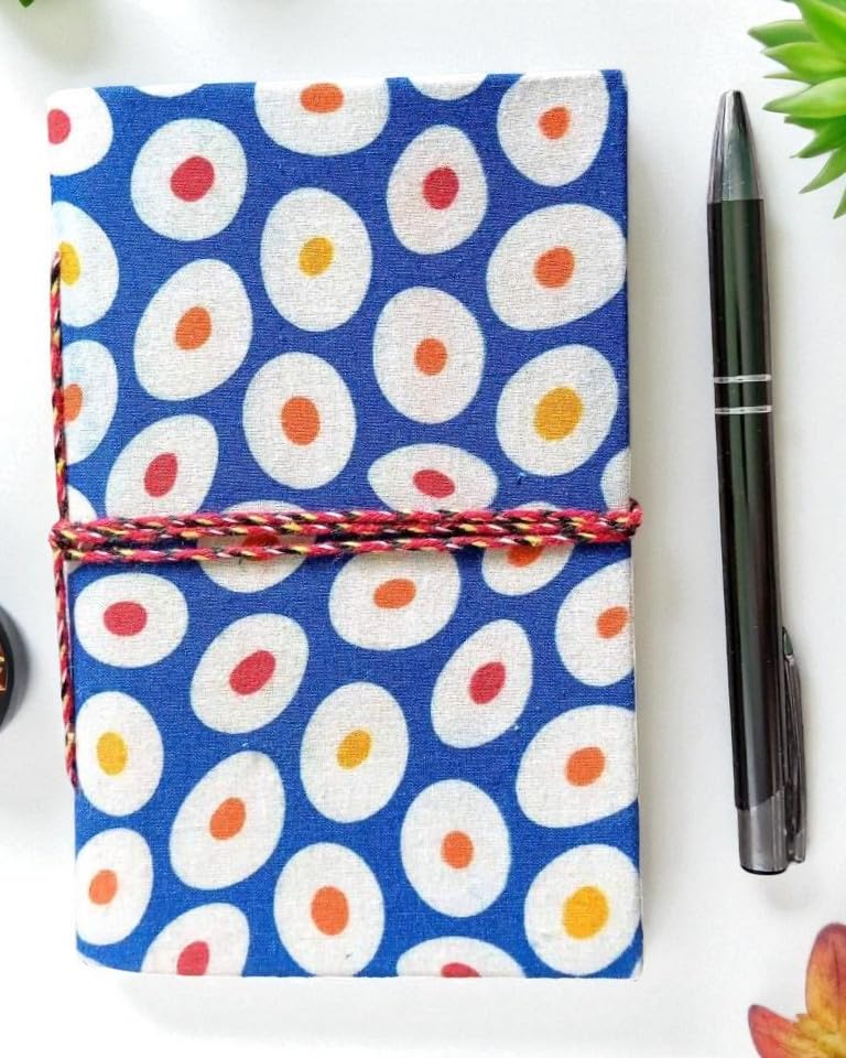 Floral Handmade Fabric Hardcover Diary A6 – 200 Pages, Thread Closure Sketchbook with Egg Print
