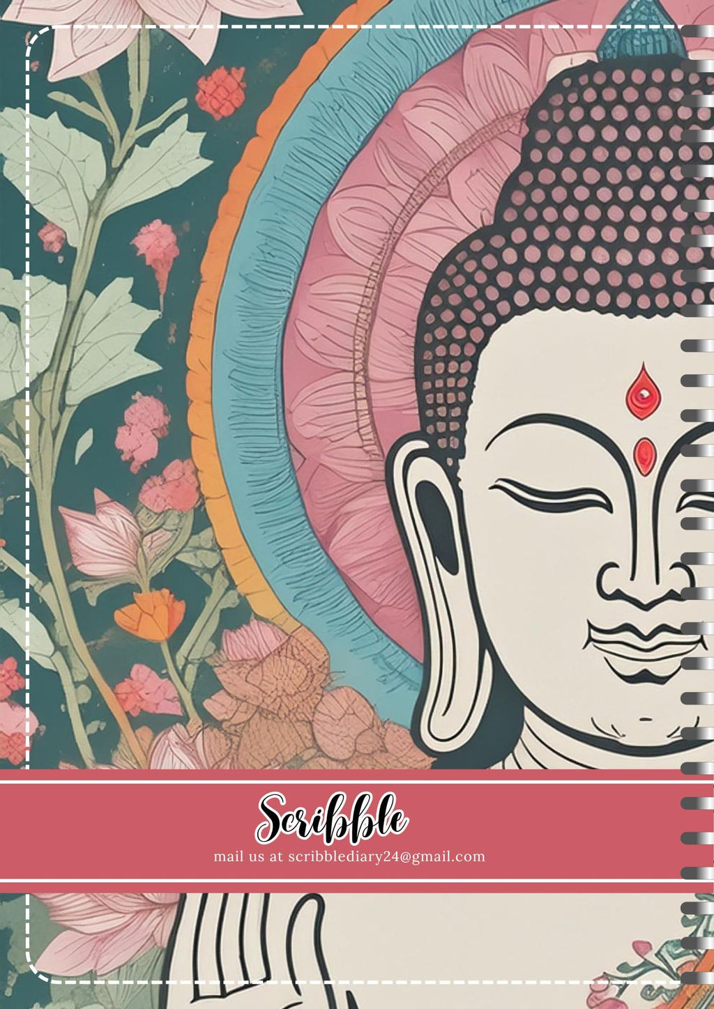 Handcrafted lord budh with flowers Spiral Bound Cartridge Paper Doodle Diary Gift Sketch Book Doodle Diaries Journal, 21cm x 15cm, 60 Pages, 155gsm, Hard Cover