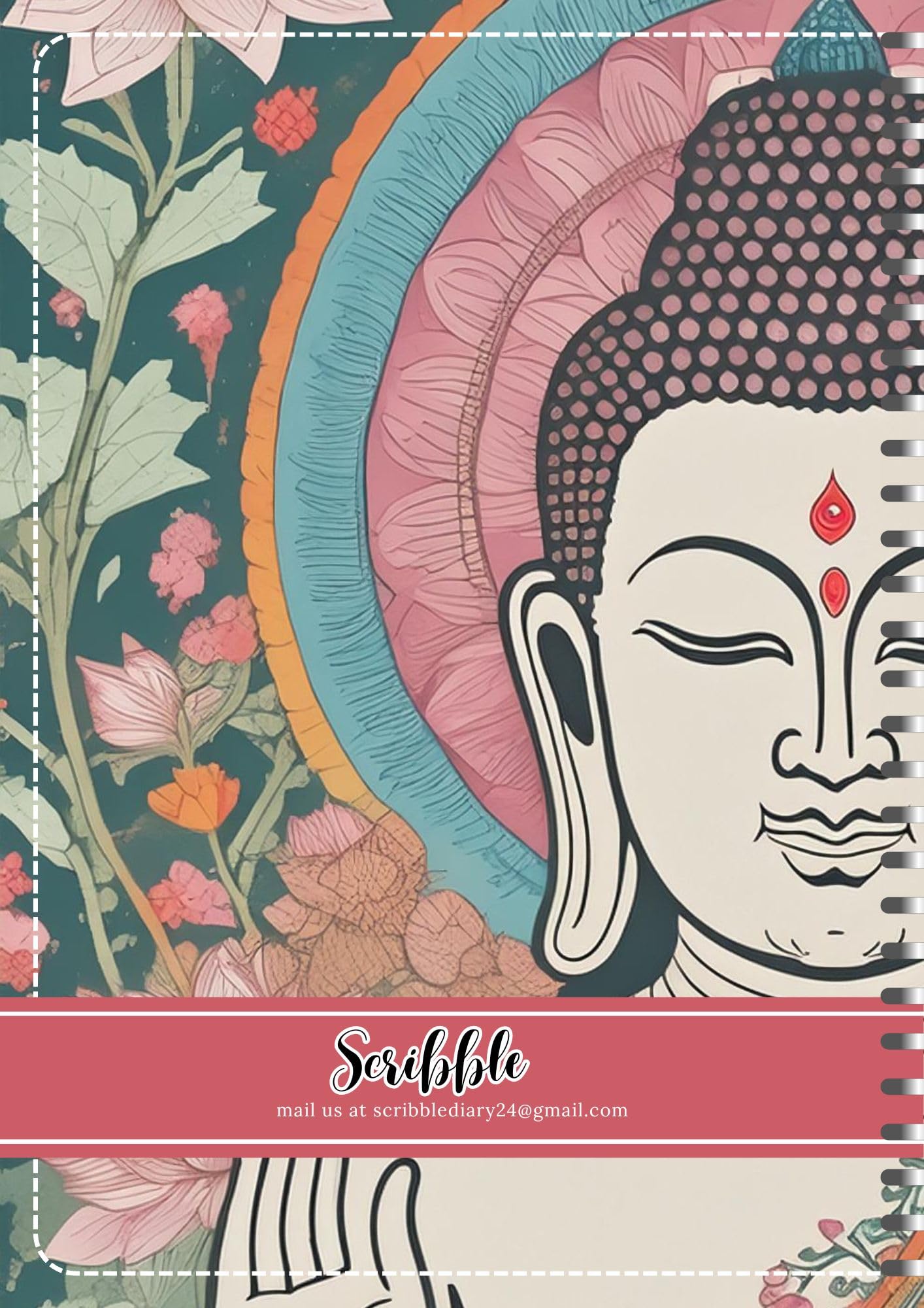 Handcrafted lord budh with flowers Spiral Bound Cartridge Paper Doodle Diary Gift Sketch Book Doodle Diaries Journal, 21cm x 15cm, 60 Pages, 155gsm, Hard Cover