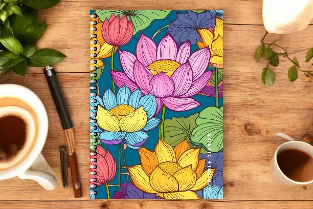 Handcrafted Lotus Spiral Bound Cartridge Paper Doodle Diary Gift Sketch Book Doodle Diaries Journal, 21cm x 15cm, 60 Pages, 155gsm, Hard Cover