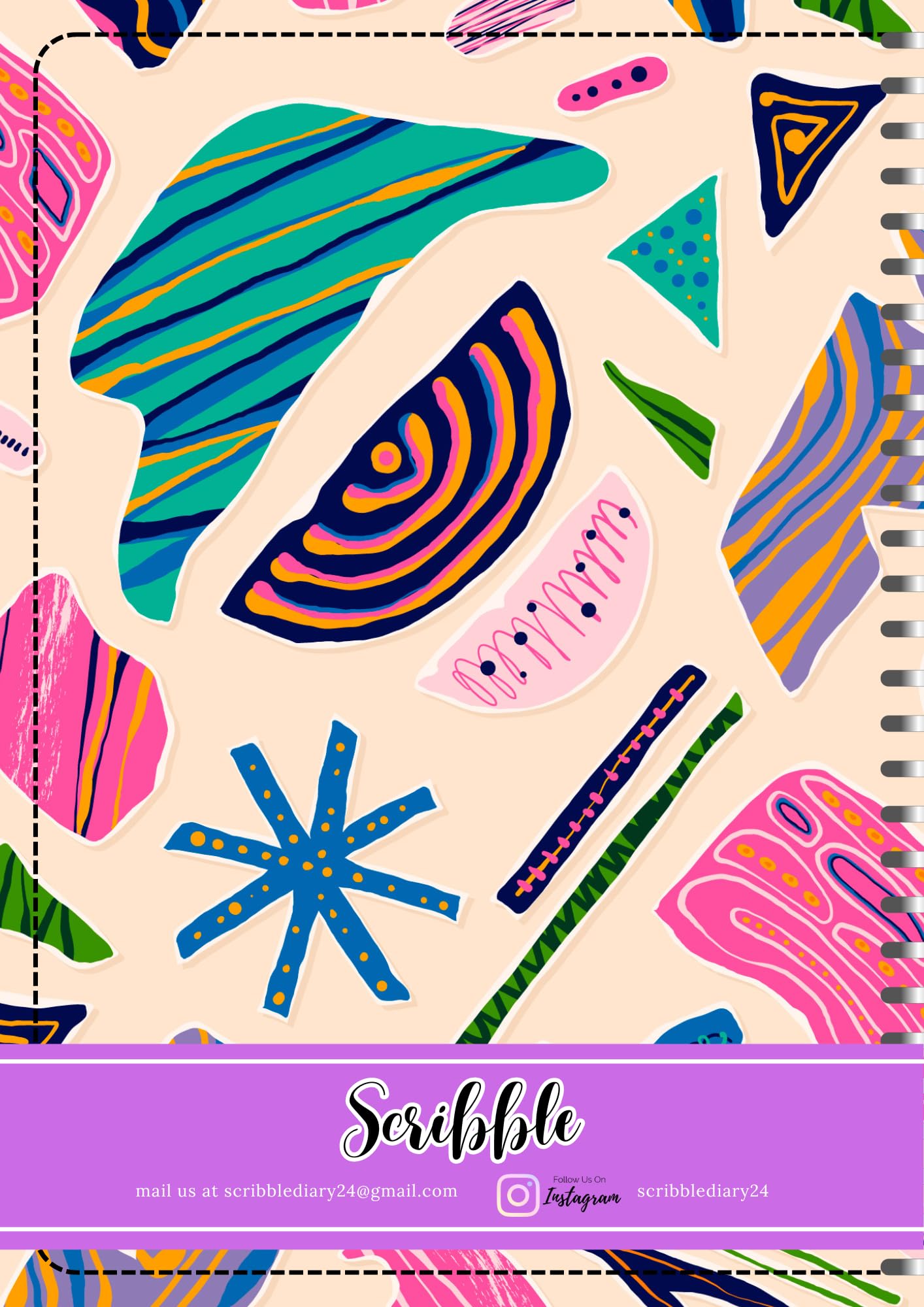 Handcrafted Cartoon Spiral Bound Doodle Diary Journal Gift Sketch Book Diaries, 21cm x 15cm A5, 60 Pages, 155gsm, Hard Cover Abstract Print, Thick Cartridge Paper