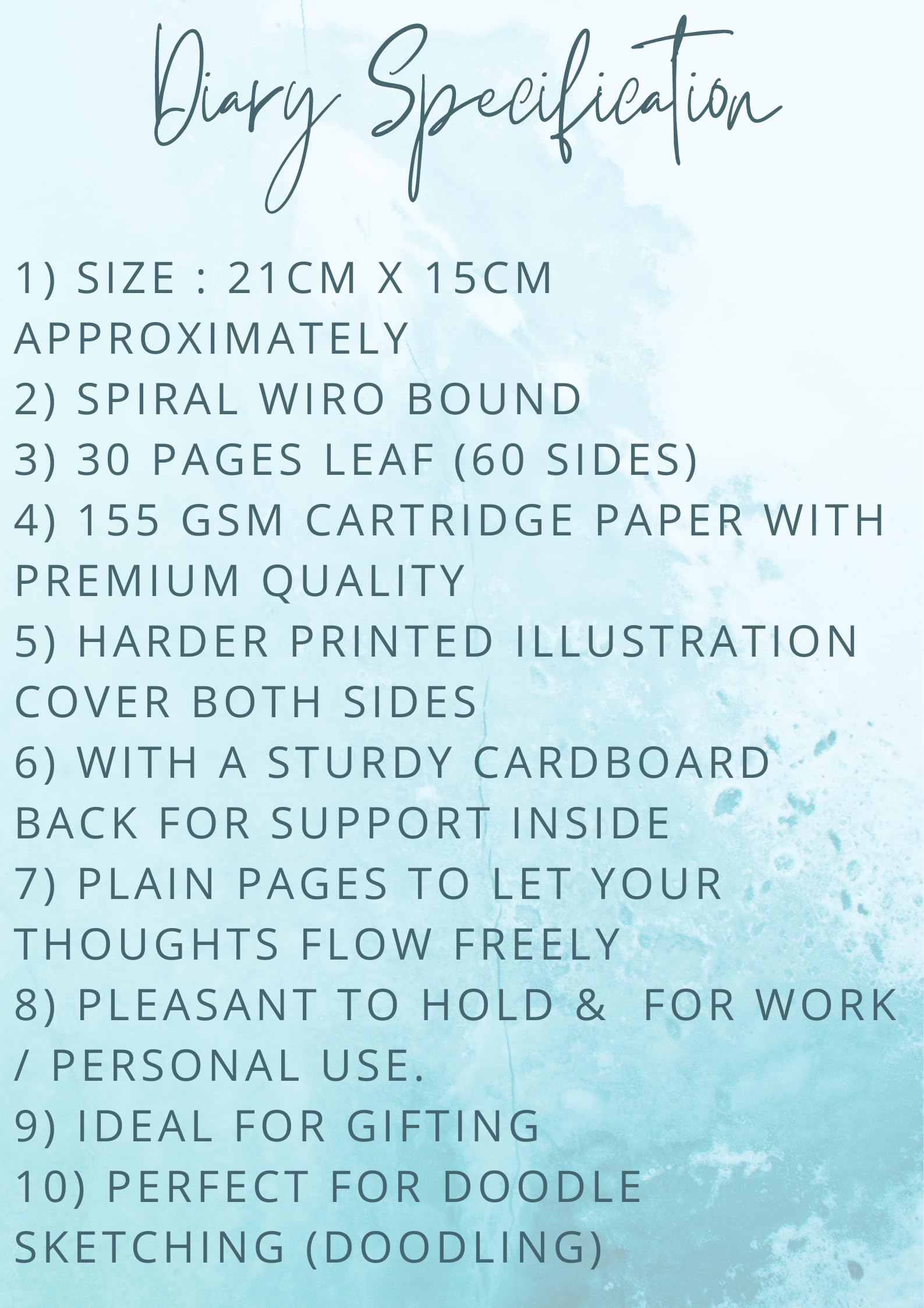 sketchbook A5 for artist watercolour drawing Spiral Bound Doodle Diary Journal Gift Sketch Book Diaries, 21cm x 15cm A5, 60 Pages, 155gsm, Hard Cover, Thick Cartridge Paper