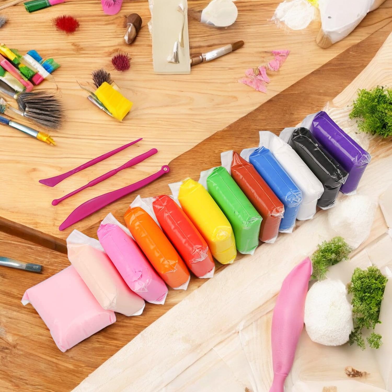 Sand Clay Set for Kids – 12 Neon Colors Non-Sticky Air Dry Clay with 3 Carving Tools, Soft & Lightweight Modeling Clay for Arts and Crafts