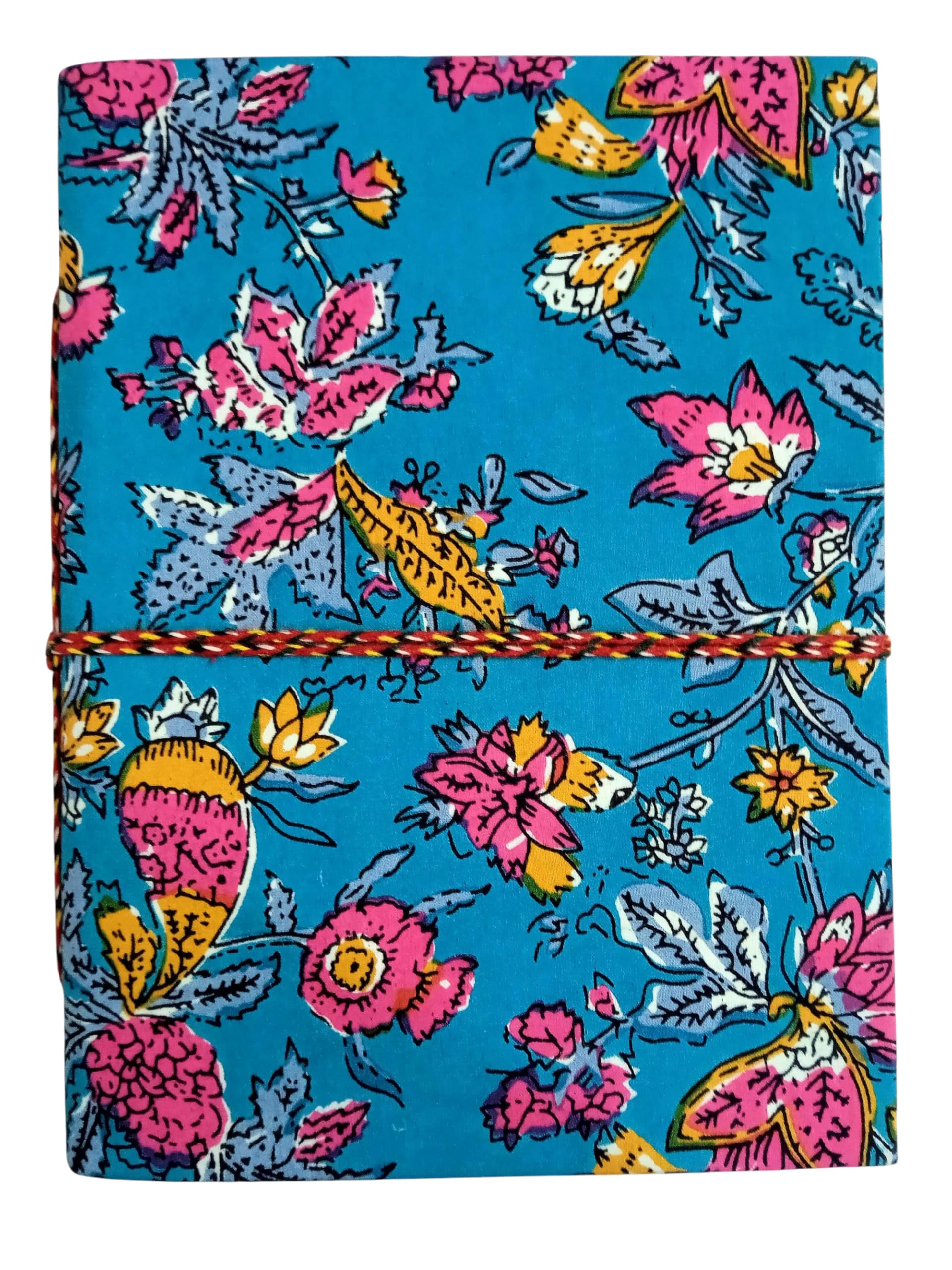 Floral Blue Handmade Fabric Hardcover Diary Notebook A5 | 200 Unruled Thick Pages | Handcrafted Sketchbook Journal with Thread Closure | Portable Travel Diary Gift for Writing, Drawing, Artists, Students