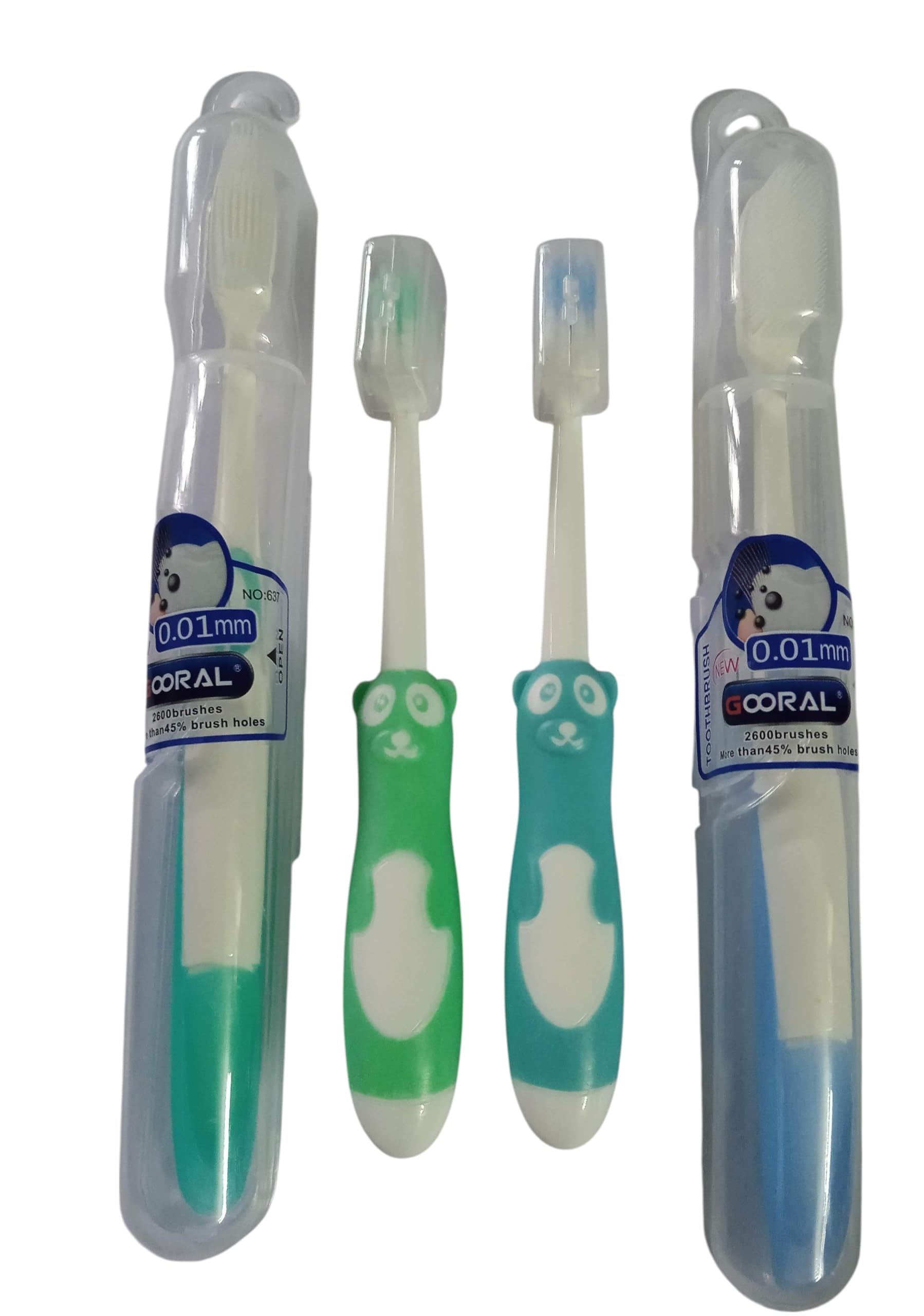 Extra Soft Silicone Toothbrush Combo – Adult Brush with 0.01mm Bristles (2600+ Ultra-Soft Bristles, Safety Case) + Kids Small-Size Toothbrush with Bear Design and Soft Grip Handle