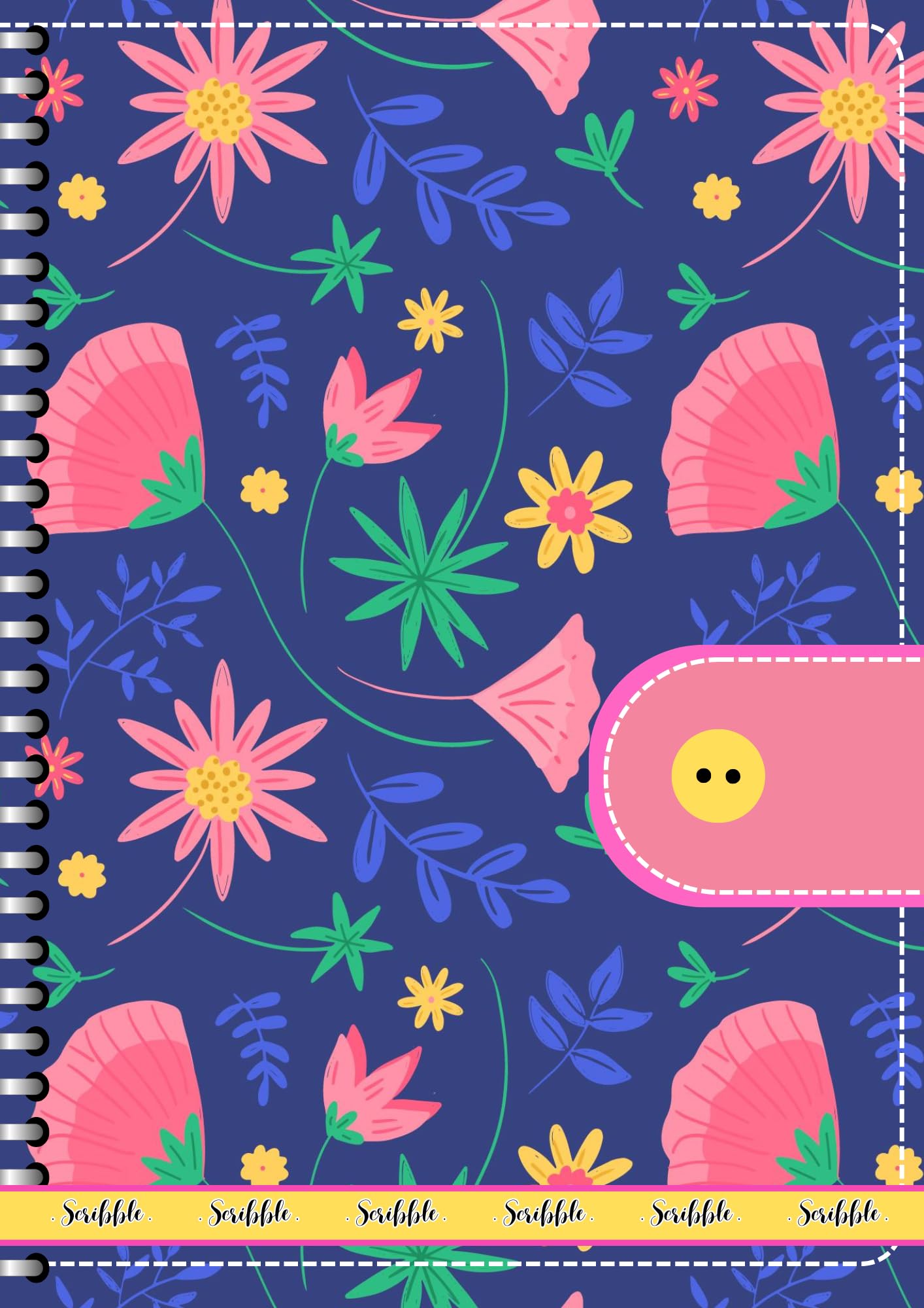 Handcrafted Cartoon Spiral Bound Doodle Diary Journal Gift Sketch Book Diaries, 21cm x 15cm A5, 60 Pages, 155gsm, Hard Cover Flower Print, Thick Cartridge Paper