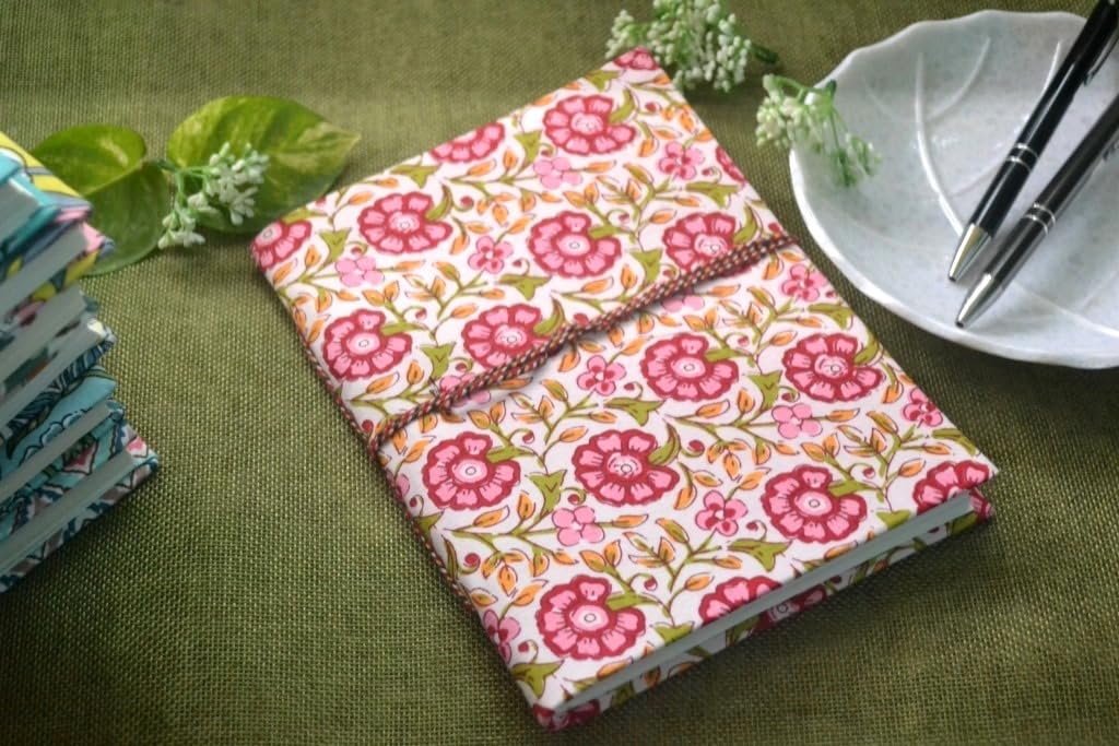 pink Doodle Diary Notebook Fabric Stitched Gift sketchbook journal A5 Diaries Unruled Thick 200 Pages Handcrafted