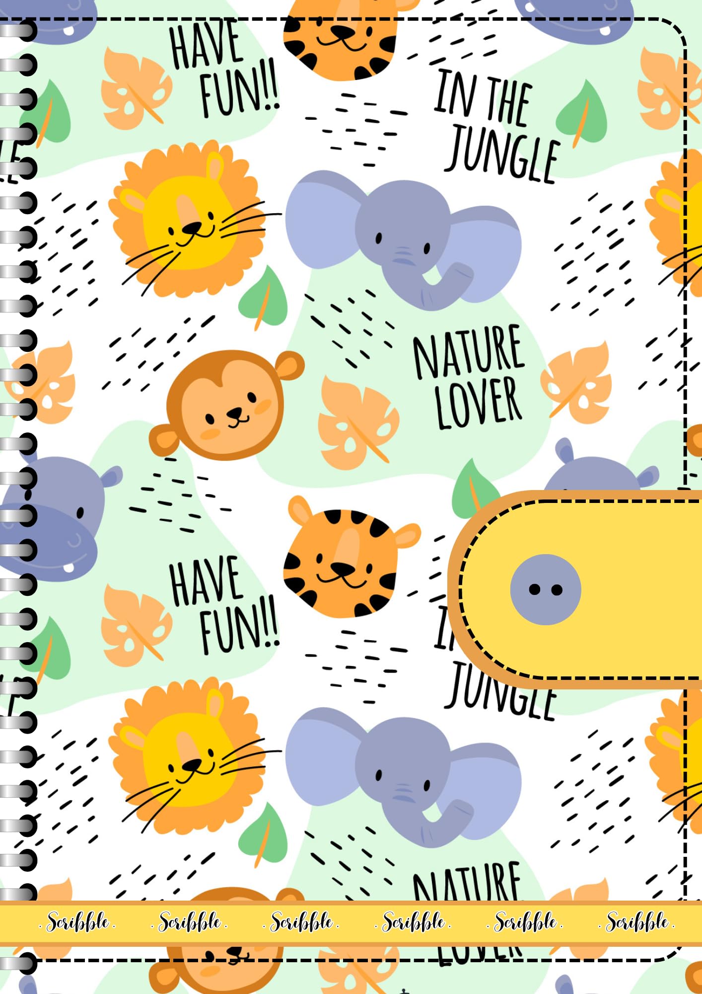 Handcrafted Cartoon Spiral Bound Doodle Diary Journal Gift Sketch Book Diaries, 21cm x 15cm A5, 60 Pages, 155gsm, Hard Cover Lion Monkey Print Thick Cartridge Paper