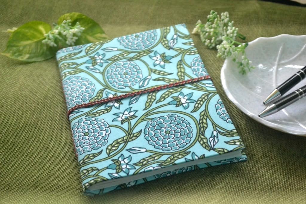 cyan-green Doodle Diary Notebook Fabric Stitched Gift sketchbook journal A5 Diaries Unruled Thick 200 Pages Handcrafted