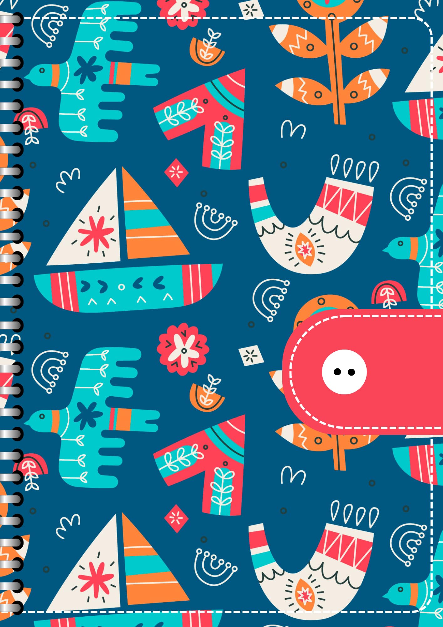 Handcrafted Cartoon Spiral Bound Doodle Diary Journal Gift Sketch Book Diaries, 21cm x 15cm A5, 60 Pages, 155gsm, Hard Cover Boat Print, Thick Cartridge Paper