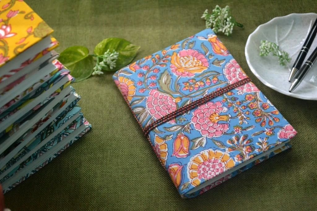Floral Doodle Diary Notebook Fabric Stitched Gift sketchbook journal A5 Diaries Unruled Thick 200 Pages Handcrafted