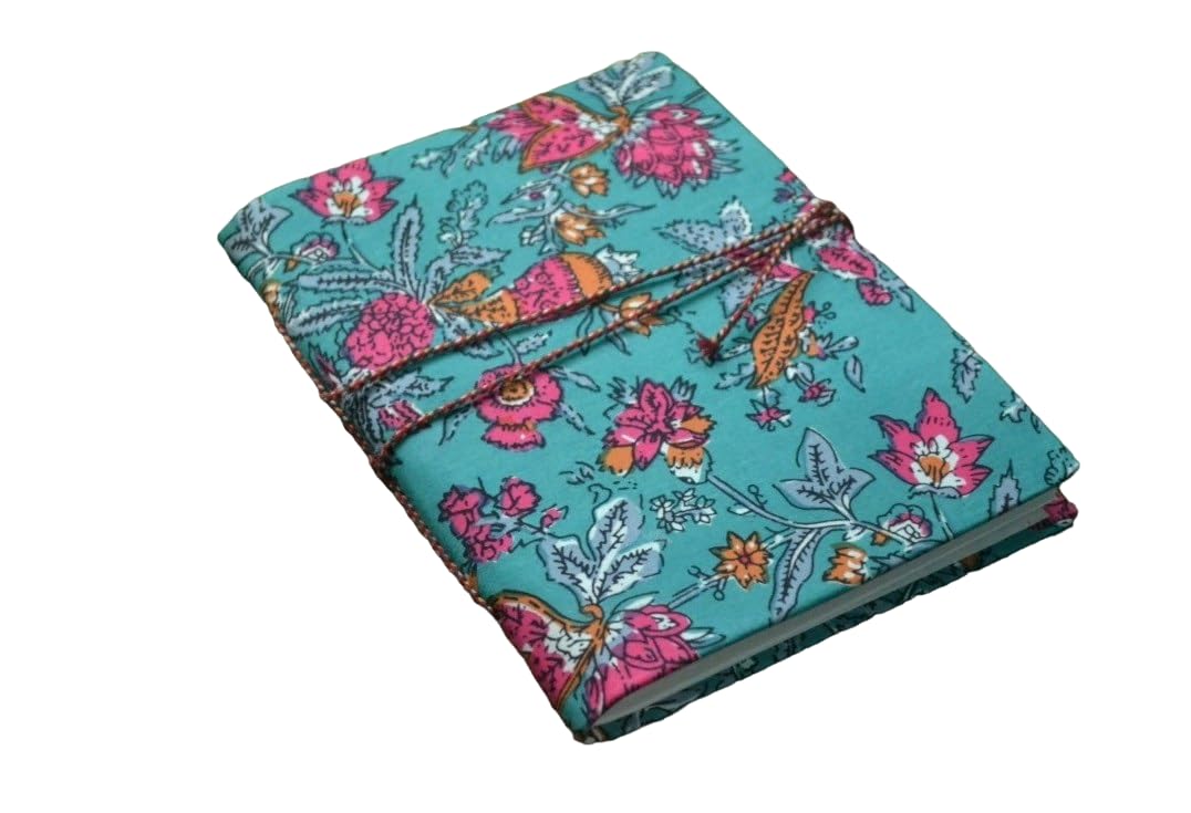 blue Floral Doodle Diary Notebook Fabric Stitched Gift sketchbook journal A5 Diaries Unruled Thick 200 Pages Handcrafted