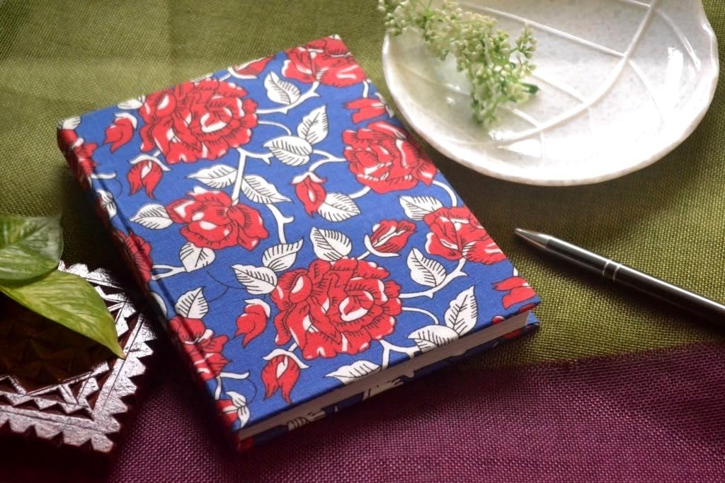 Handmade rose Block-printed Fabric Cover Doodle Diary Journal, 8 x 6 inches, 200 Pages Notebook, 130 GSM, Water-Resistant, Stain-Resistant Hard-Bound
